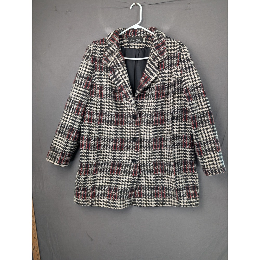 Dani Colby Houndstooth Plaid Blazer Coat Black Red White 16W